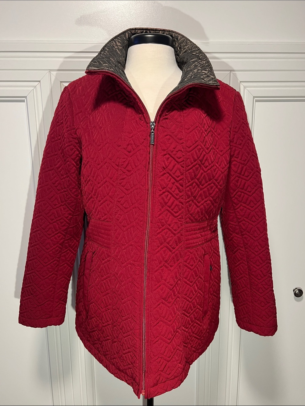 Gallery New York-Women's Quilted Zipper Front Jacket/Puffer XL-BURGUNDY